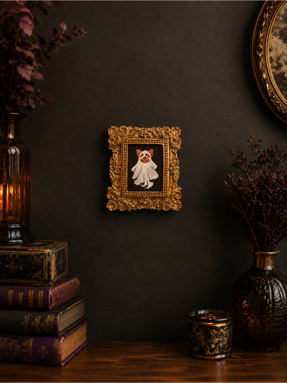 Ornate Gold Miniature Frame with Ghost Dog Art